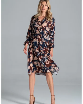 Rochie midi  model cu imprimeu, bumbac/poliester