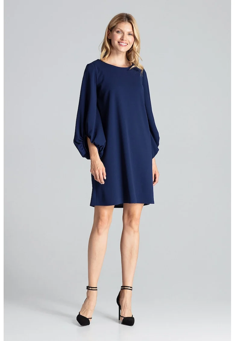 Rochie  M693, bleumarin, maneci bufante, poliester,