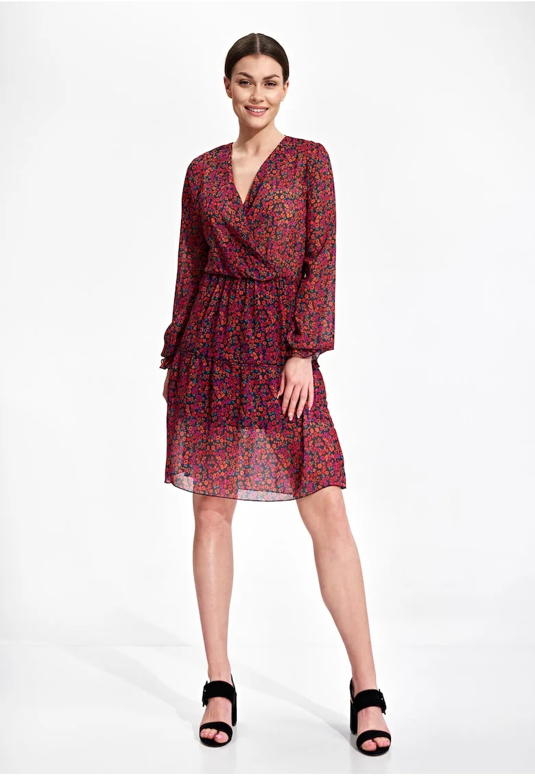 Rochie  M859, cu maneci lungi, poliester, multicolor
