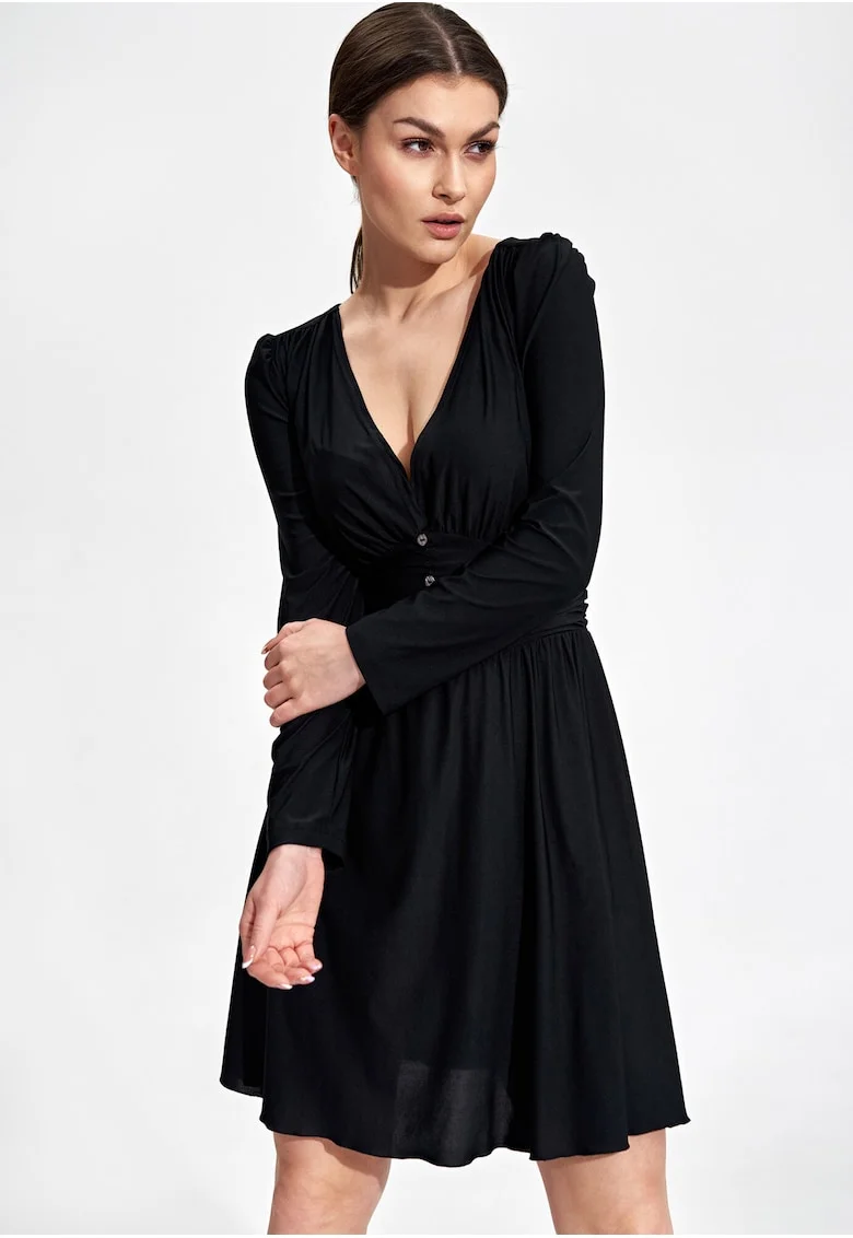 Rochie de seara  M861, neagra, maneci lungi, poliester, eleganta