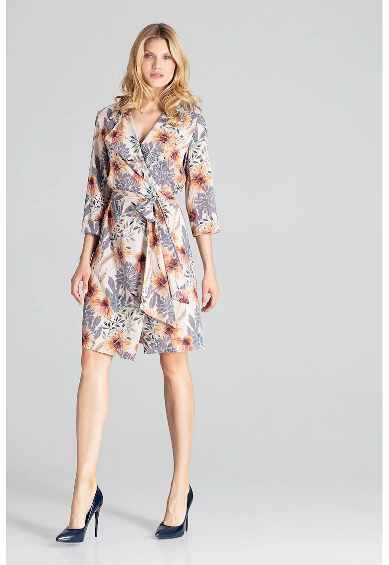 Rochie  M680, imprimeu floral, multicolor, midi, poliester