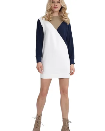 Rochie  tricolor, croiala dreapta, bumbac 95%, elastan 5%,
