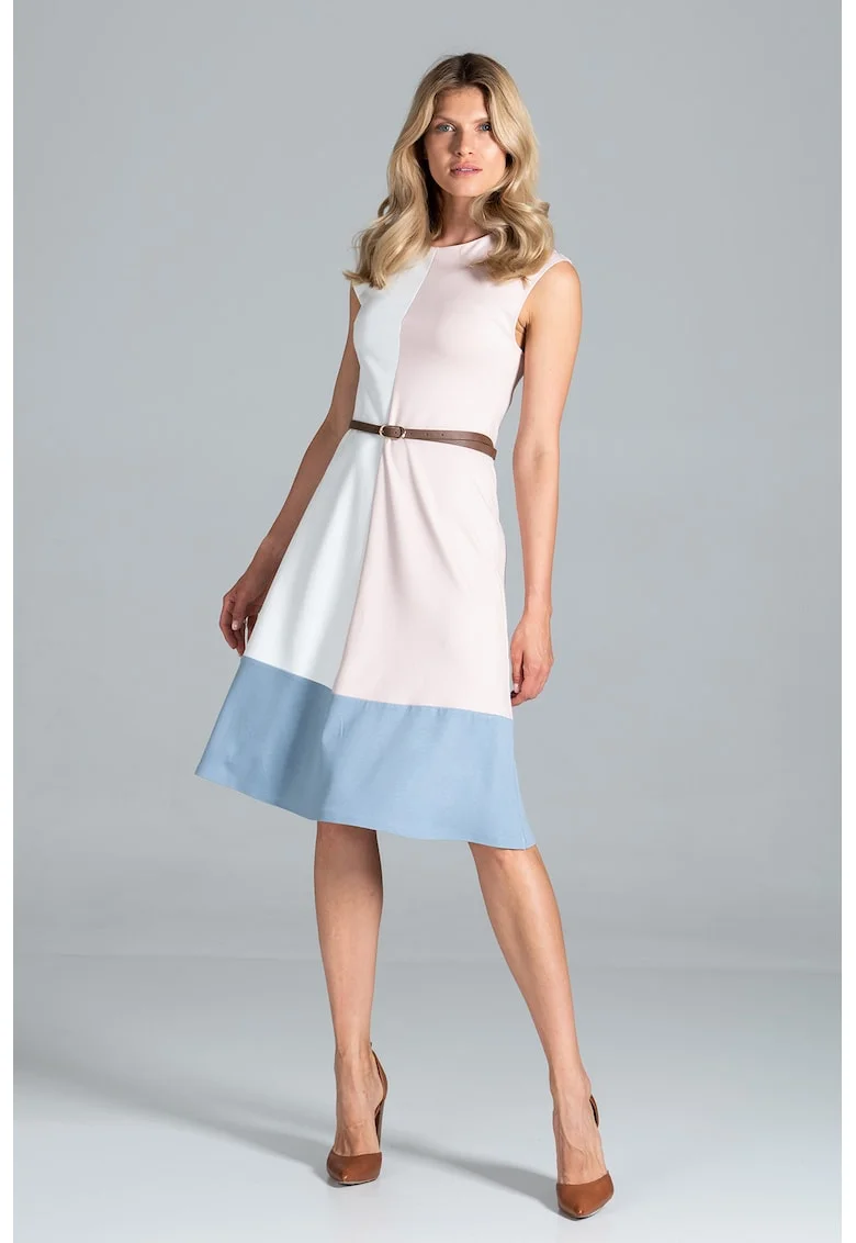 Rochie midi  M815, fara maneci, cu fermoar lateral, din viscoza, poliester si elastan