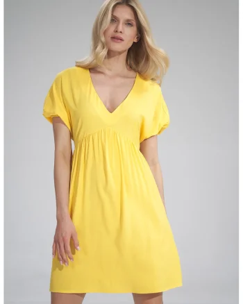 Rochie mini,  galben, decolteu in V, rochie de vara, viscoza