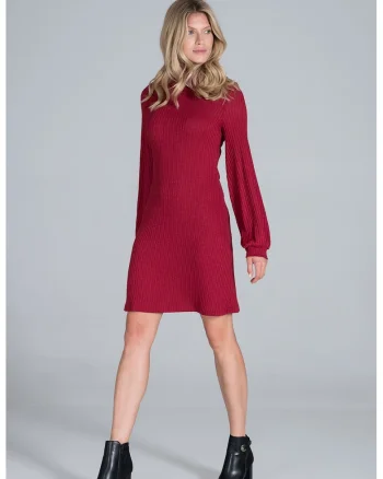 Rochie  rosie, cu maneci lungi bufante, poliester