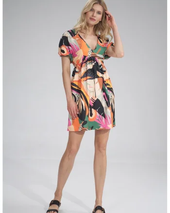 Rochie de vara  M766, multicolor, croiala evazata, material din viscoza