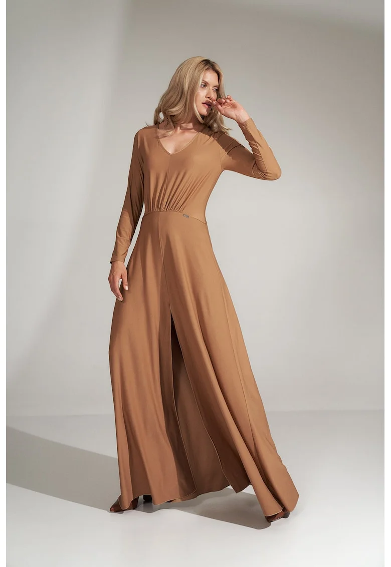 Rochie maxi  eleganta, fanta, bej, poliester