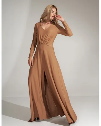 Rochie maxi  eleganta, fanta, bej, poliester