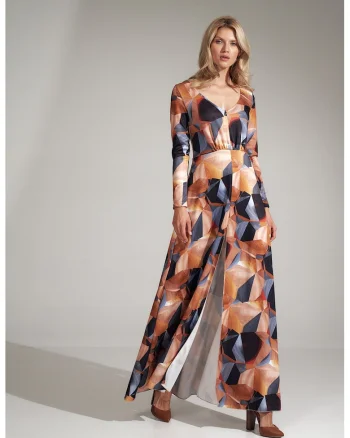 Rochie lunga  eleganta, model geometric, culoare unica, poliester