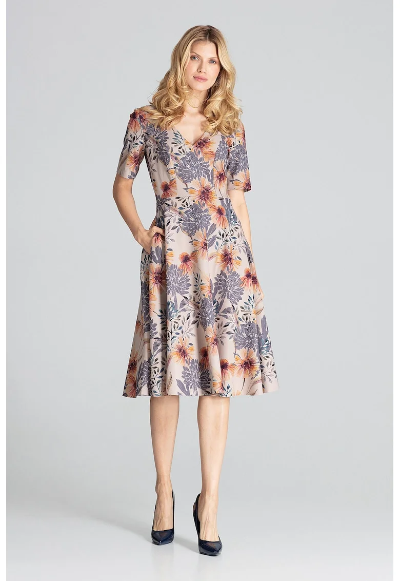 Rochie midi  model M673, floral, multicolor, poliester 100%