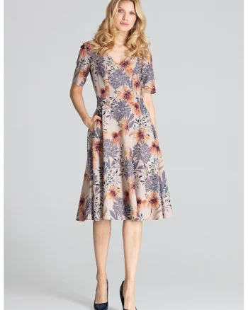 Rochie midi  model M673, floral, multicolor, poliester 100%