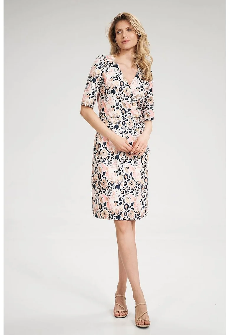 Rochie casual cu imprimeu leopard,  Poliester, Multicolor,