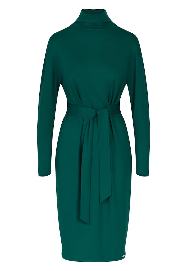 Rochie midi  eleganta, maneci lungi, viscoza, verde,
