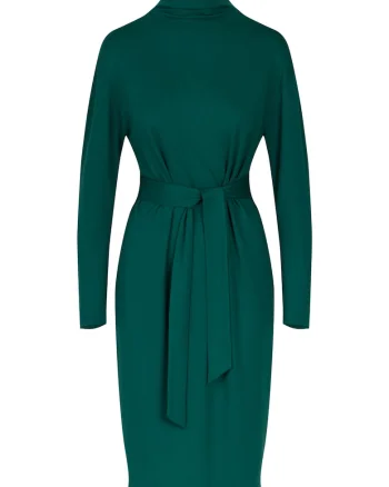 Rochie midi  eleganta, maneci lungi, viscoza, verde,