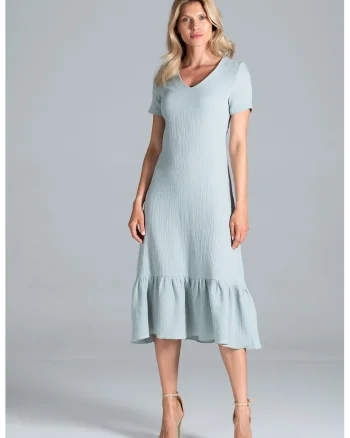 Rochie midi  M827, menta, bumbac 100%, cu volane, maneci scurte