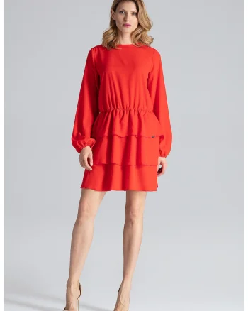 Rochie  rosie, eleganta, cu volane, poliester