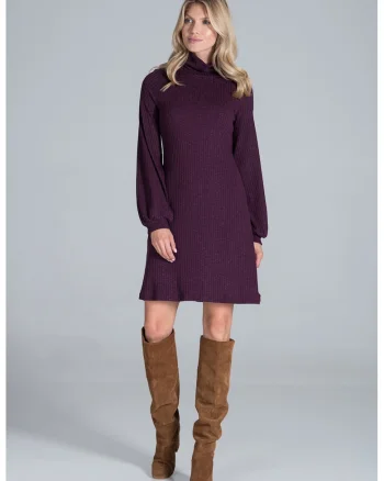 Rochie  M831, violet, maneci lungi, tricotata, poliester,