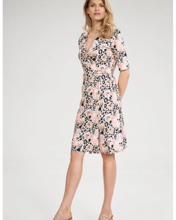 Rochie florala  M703, poliester, cu nasturi, maneci scurte, multicolor