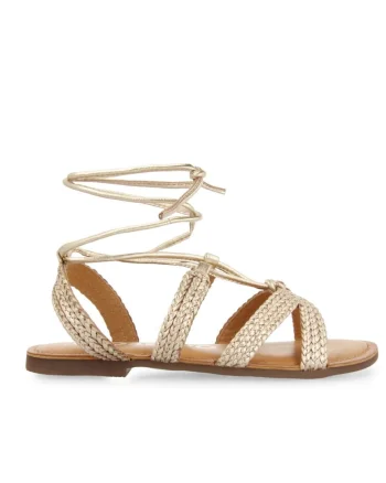 Sandale de piele cu aspect impletit Gladiator, Auriu