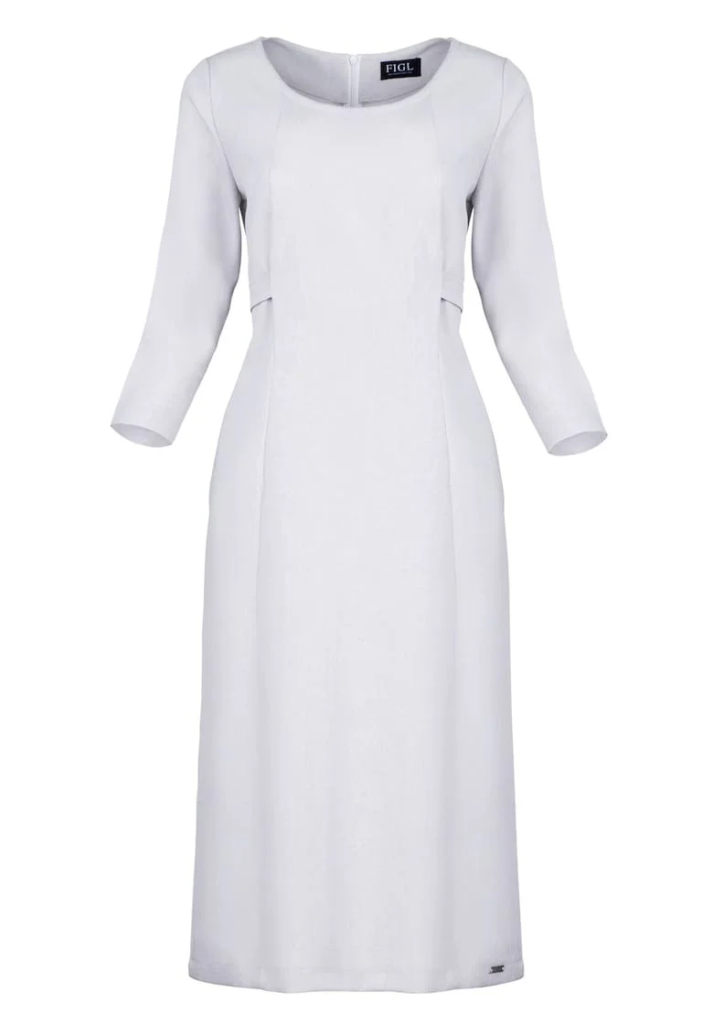 Rochie midi  gri, maneci 3/4, poliester