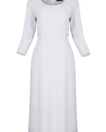 Rochie midi  gri, maneci 3/4, poliester