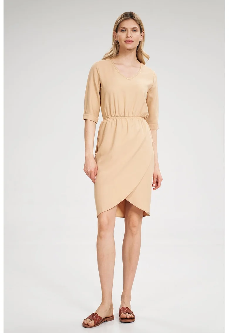 Rochie  bej, maneci scurte, poliester, Bej