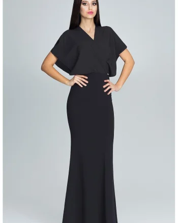 Rochie maxi  M577, neagra, eleganta, din poliester, pentru ocazii speciale,