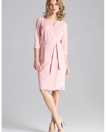 Rochie  eleganta, cu curea, roz, poliester,