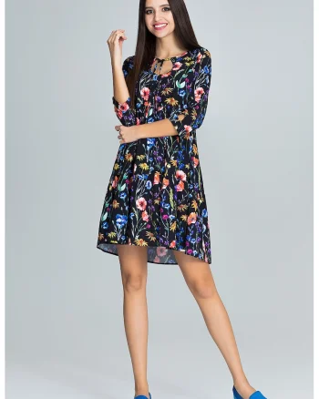 Rochie scurta  M598, imprimeu floral, multicolor, poliester
