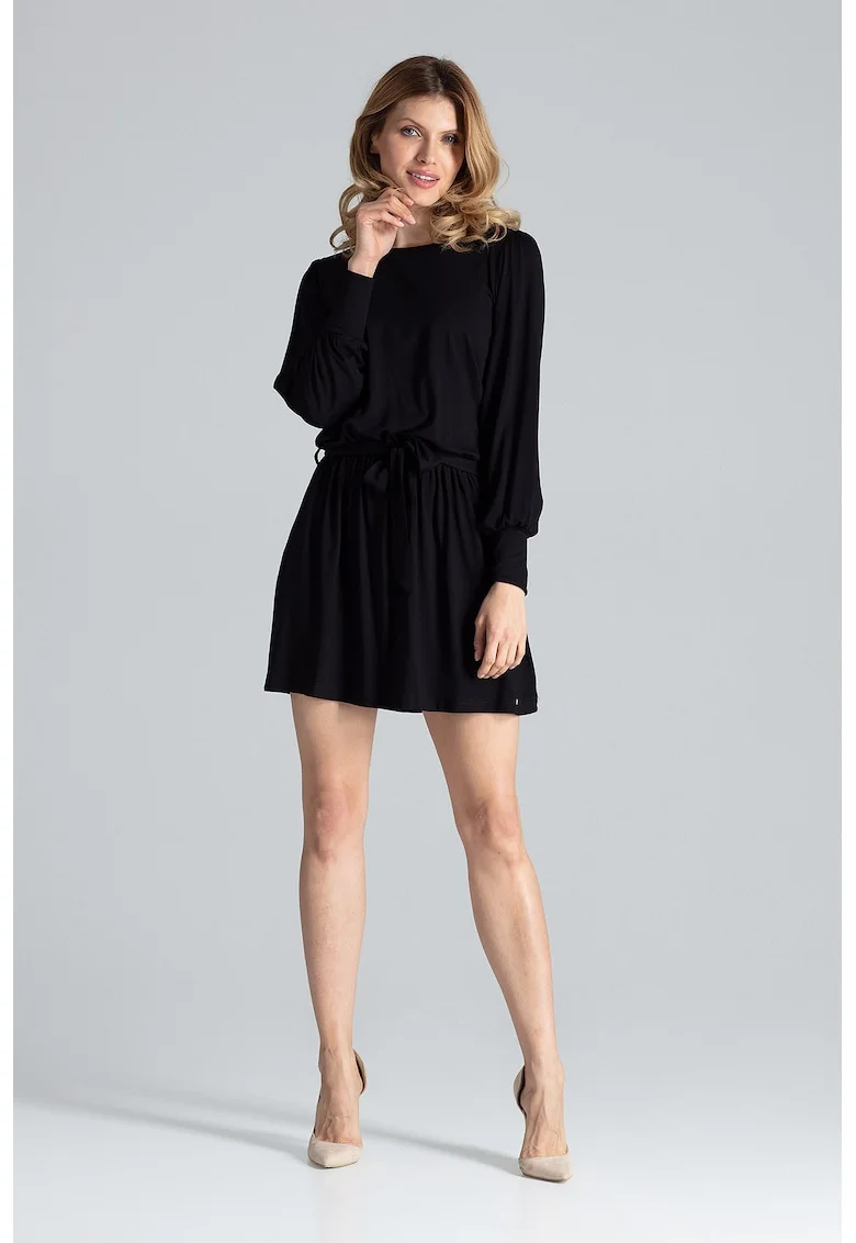 Rochie mini  maneci lungi, neagra, viscoza