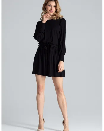Rochie mini  maneci lungi, neagra, viscoza