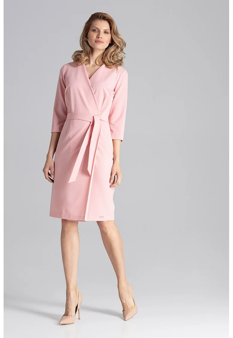 Rochie wrap,  M654, roz, poliester-viscoza