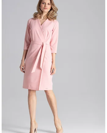 Rochie wrap,  M654, roz, poliester-viscoza