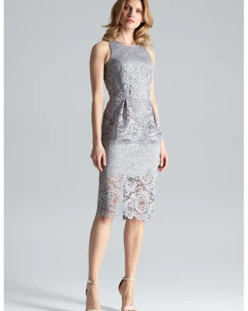 Rochie midi  din dantela, poliester, culoare gri