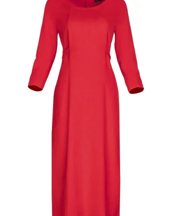 Rochie midi  rosie, cu curea, poliester 100%,