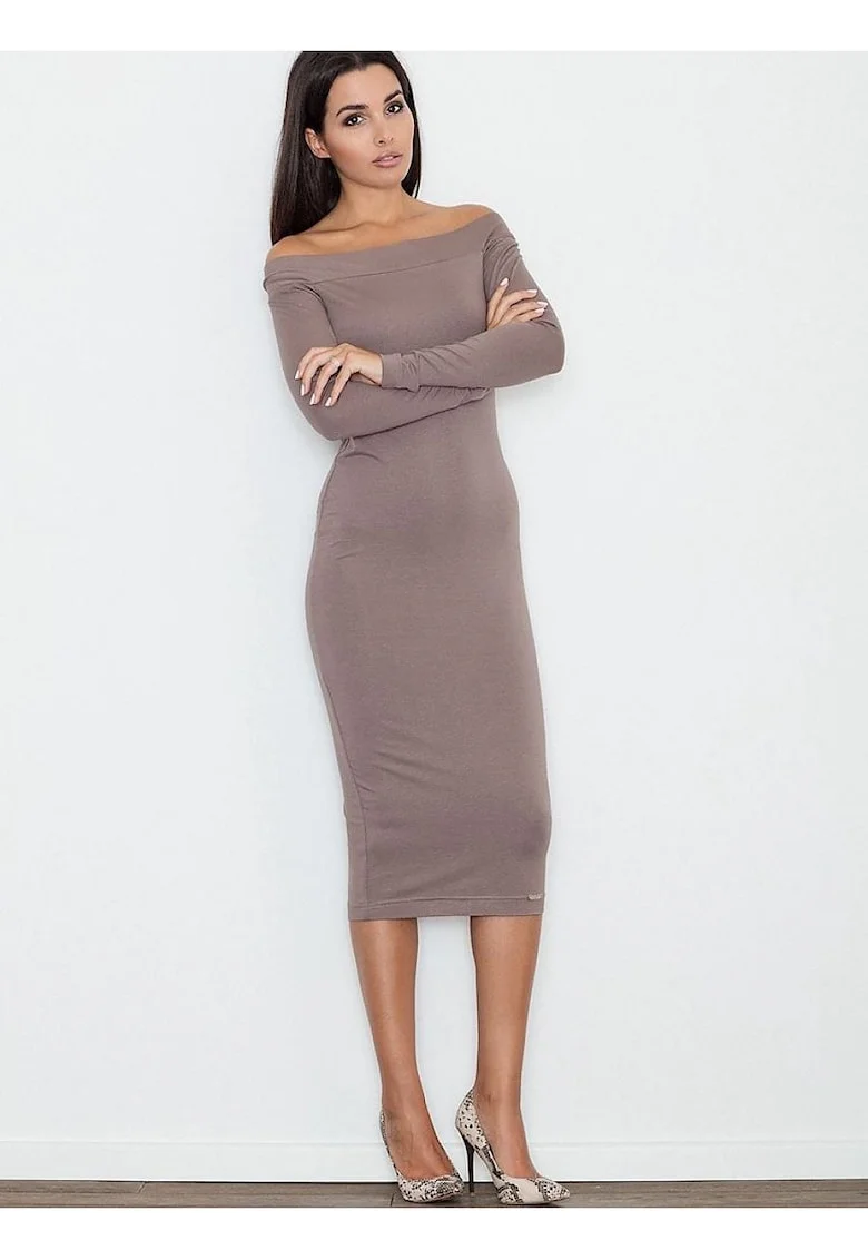 Rochie  mulata, pana la genunchi, fara buzunare, culoare maro, viscoza
