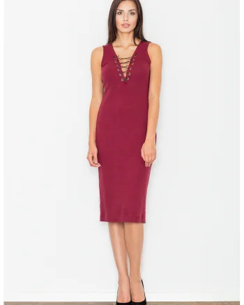 Rochie midi  M487, rosu, bumbac, cu decolteu ajustabil,