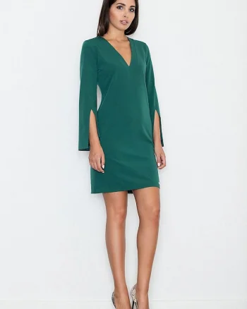 Rochie  eleganta, verde, maneci cu fante, material poliester