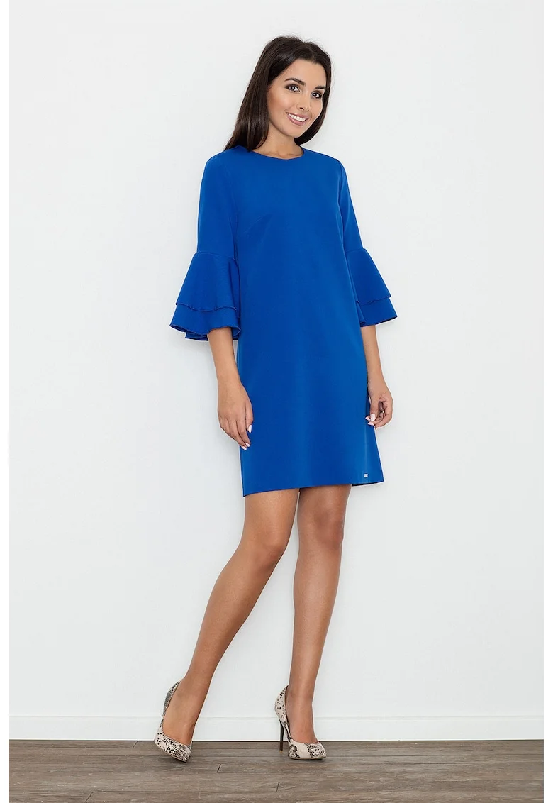 Rochie  albastra, cu maneci volan, poliester