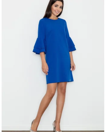 Rochie  albastra, cu maneci volan, poliester