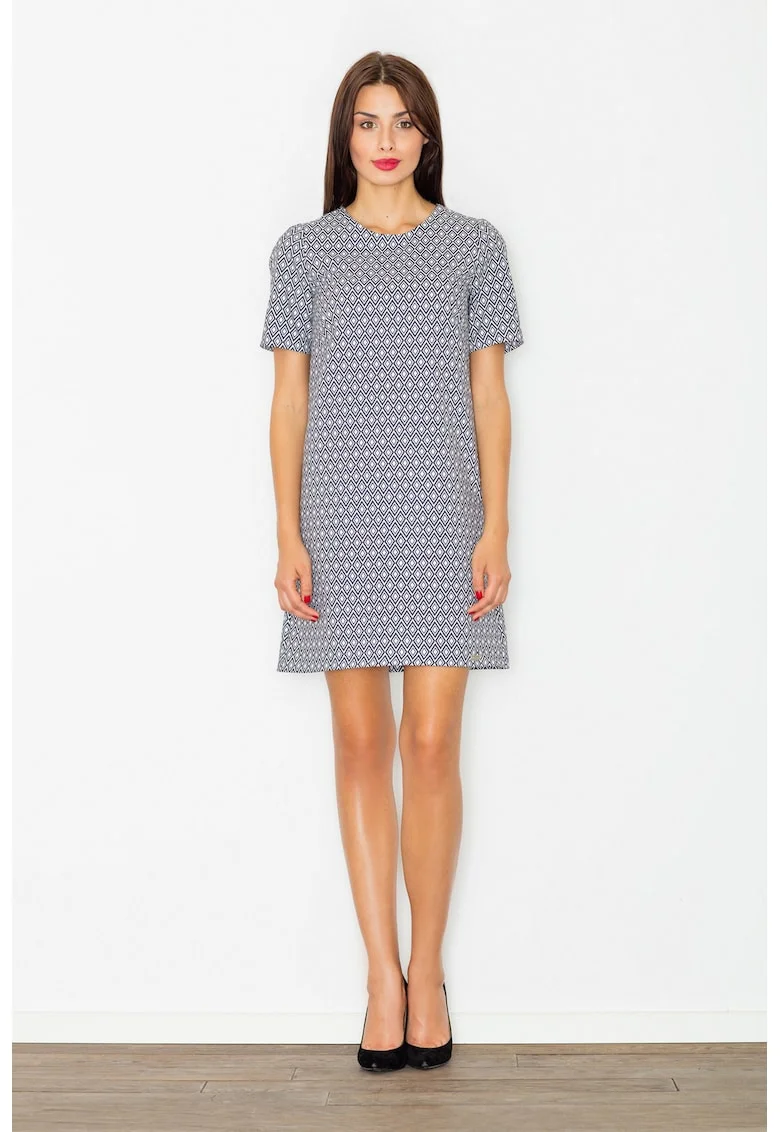 Rochie  M519, albastru, alb, poliester