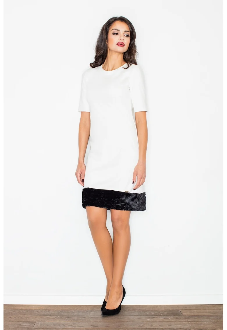 Rochie dama  M429, eleganta, maneci scurte, ecru, viscoza