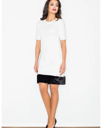 Rochie dama  M429, eleganta, maneci scurte, ecru, viscoza
