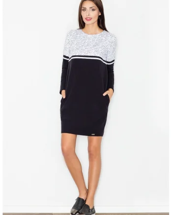 Rochie  bumbac, negru, cu buzunare