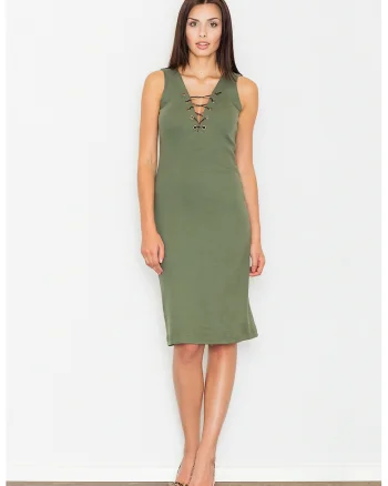 Rochie midi  M487, verde, bumbac, fara maneci