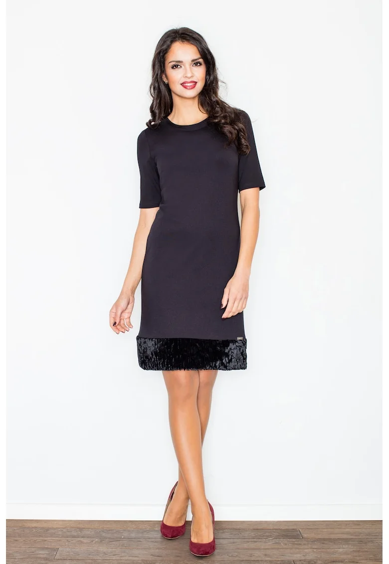 Rochie  neagra, viscoza, maneci scurte