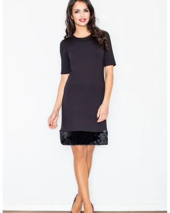 Rochie  neagra, viscoza, maneci scurte