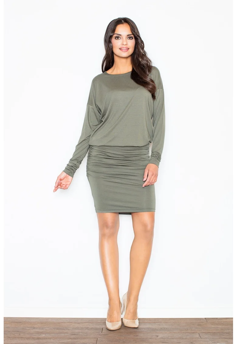 Rochie  maneci lungi, verde, viscoza