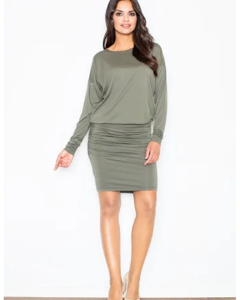 Rochie  maneci lungi, verde, viscoza
