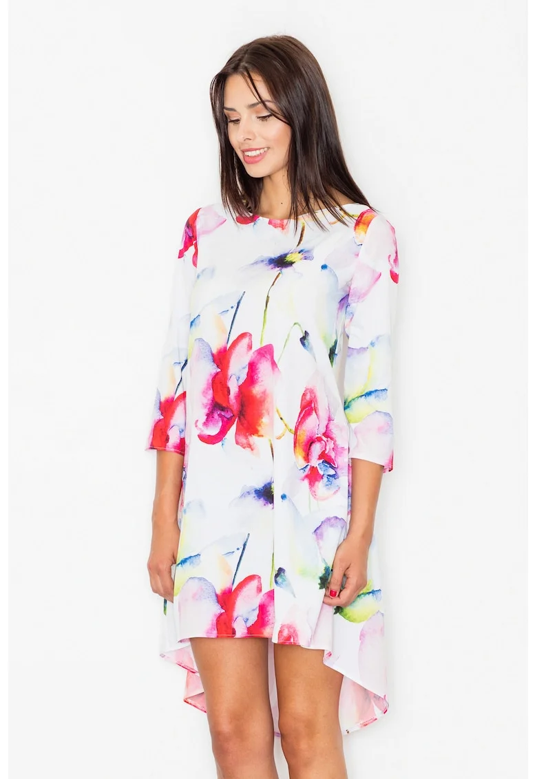 Rochie asimetrica,  florala, multicolor, poliester,